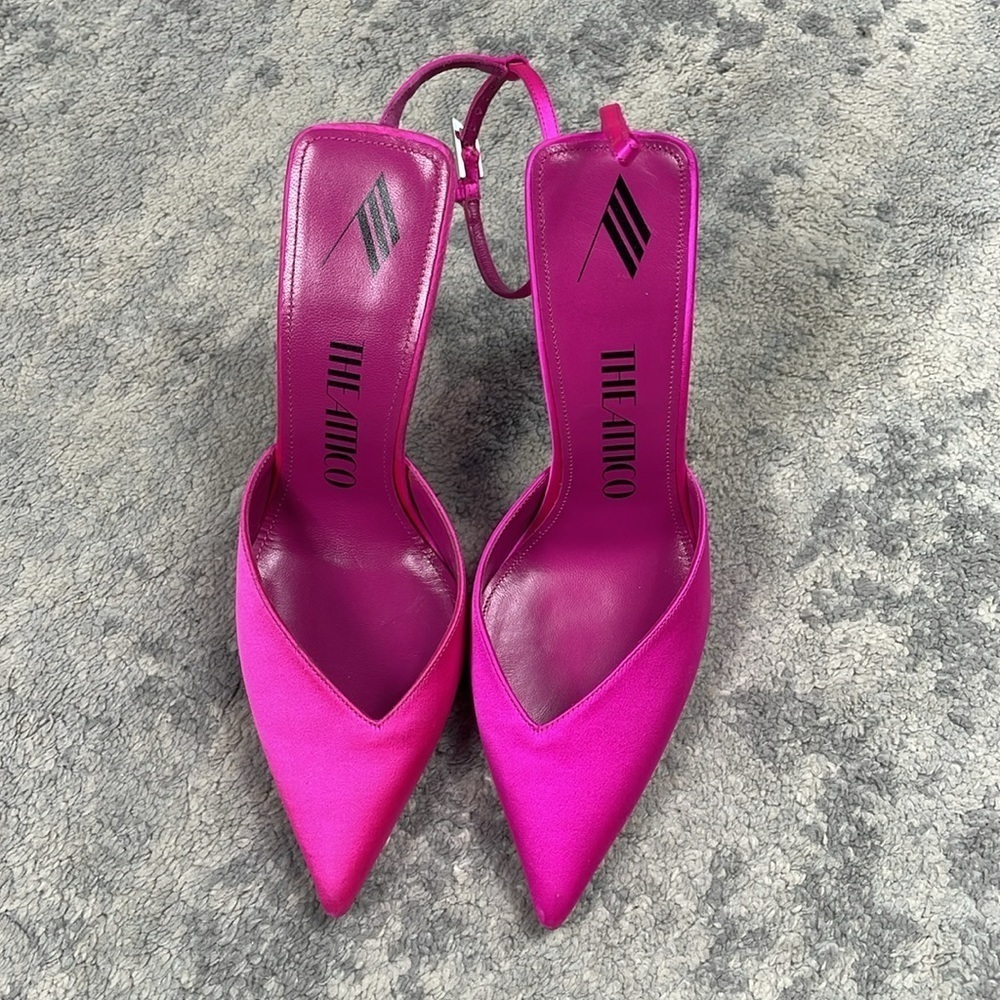 New The Attico Perine Satin Pumps Pointed Toe Fuchsia Pink Sz 36.5 - Picture 3 of 16
